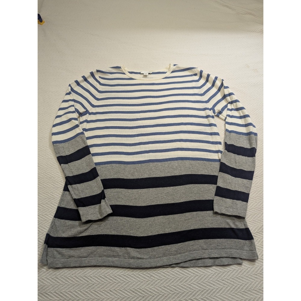J Jill Bamboo Tunic Sweater Top Petite Small Striped Blue Gray Soft Knit